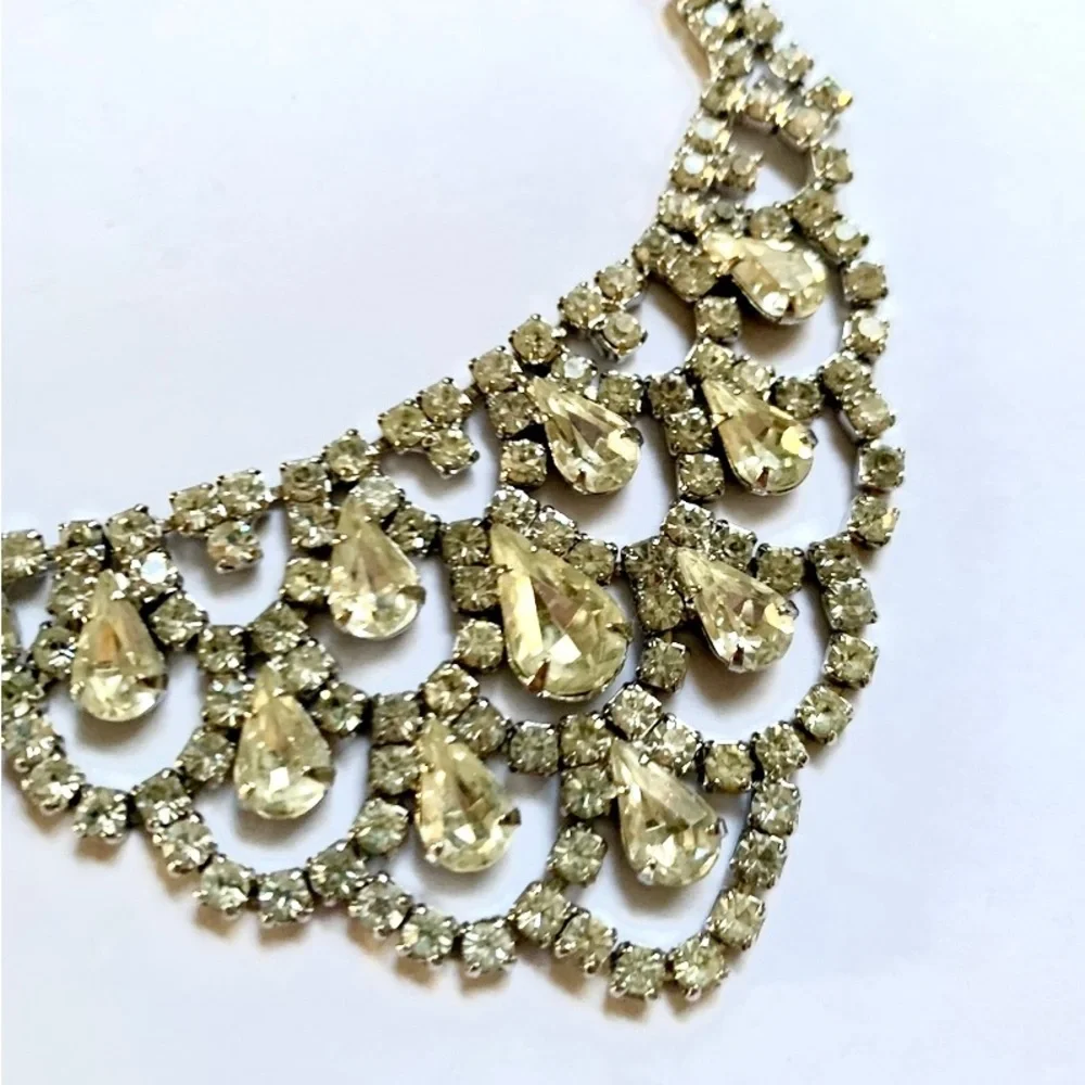 VTG Orignal by Robert Crystal Rhinestone Bib Choker  Necklace Rhodium Rare - Picture 5 of 11